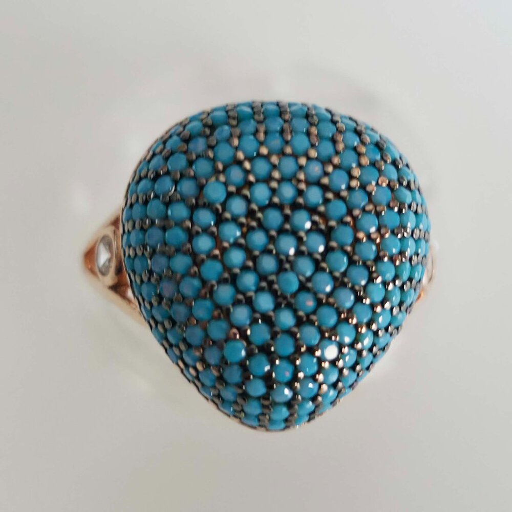 Sterling Silver Turquoise Crystal Ring - Picture 9 of 12
